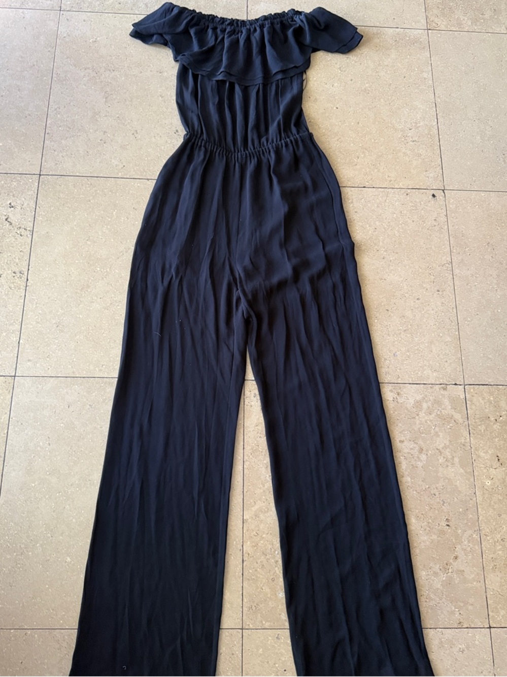 Michael Kors Collection Navy Off-Shoulder Wide-Leg Jumpsuit silk